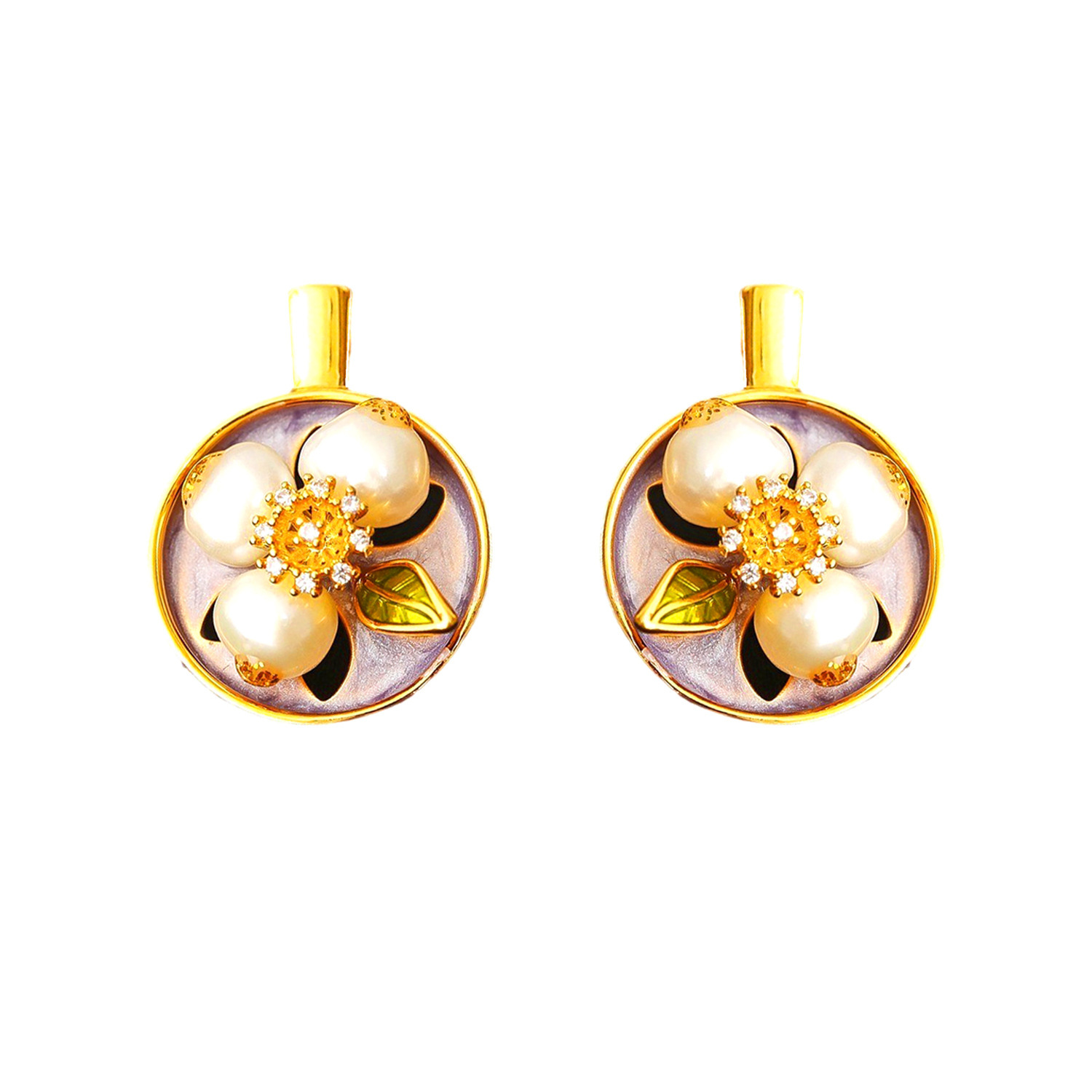 Monet Garden Series Enamel Drip Glaze Freshwater Pearl Earrings Baroque Painting Frame Court Vintage Jewelry Accessories