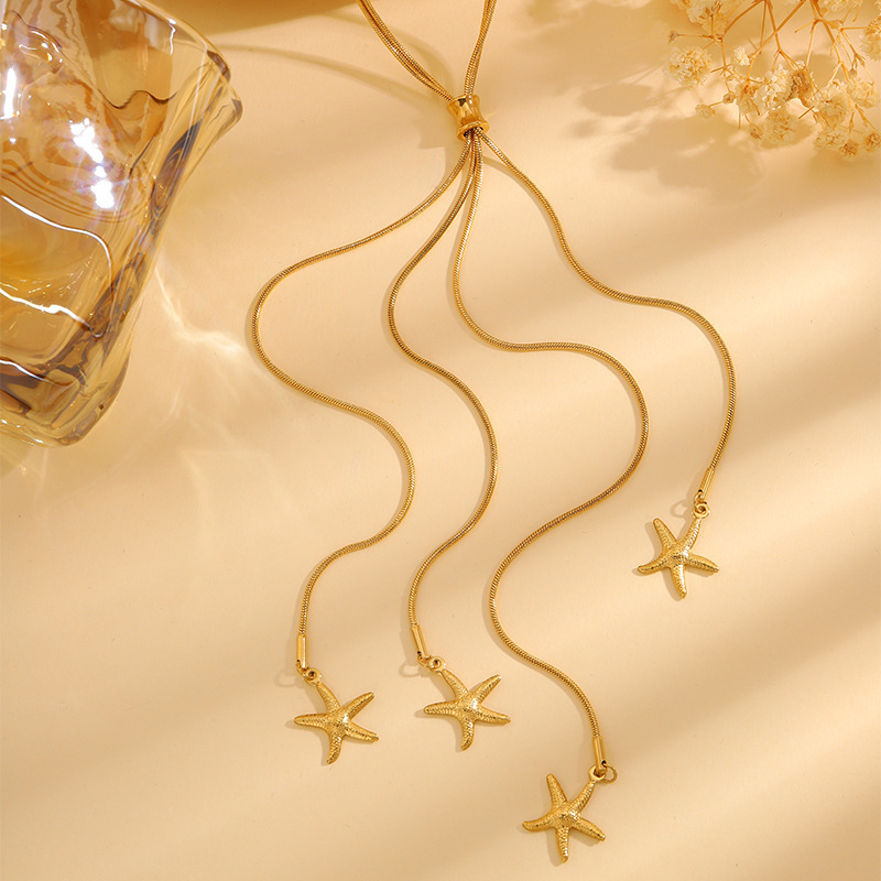Long Starfish Titanium Steel Necklace Simple Sweater Chain Women's Jewelry Accessories Rose Gold And Silver Colors