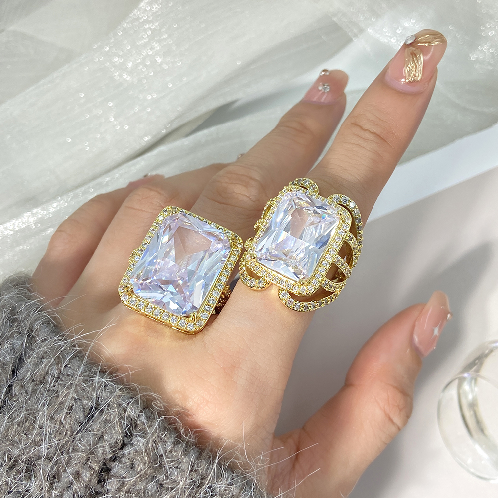Luxury Super Large Princess Rectangular Ring Copper Plating 18K Jinhao Full Diamond Zircon Women's Bracelet Full Diamond Design Exquisite