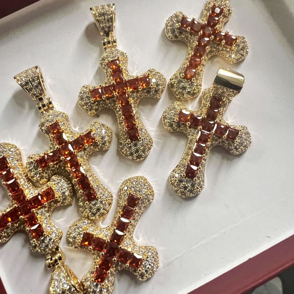 Inlaid Zircon Cross Necklace For Men And Women Trendy Wild Cuban Link Chain Accessories Couple's Pendant Wholesale