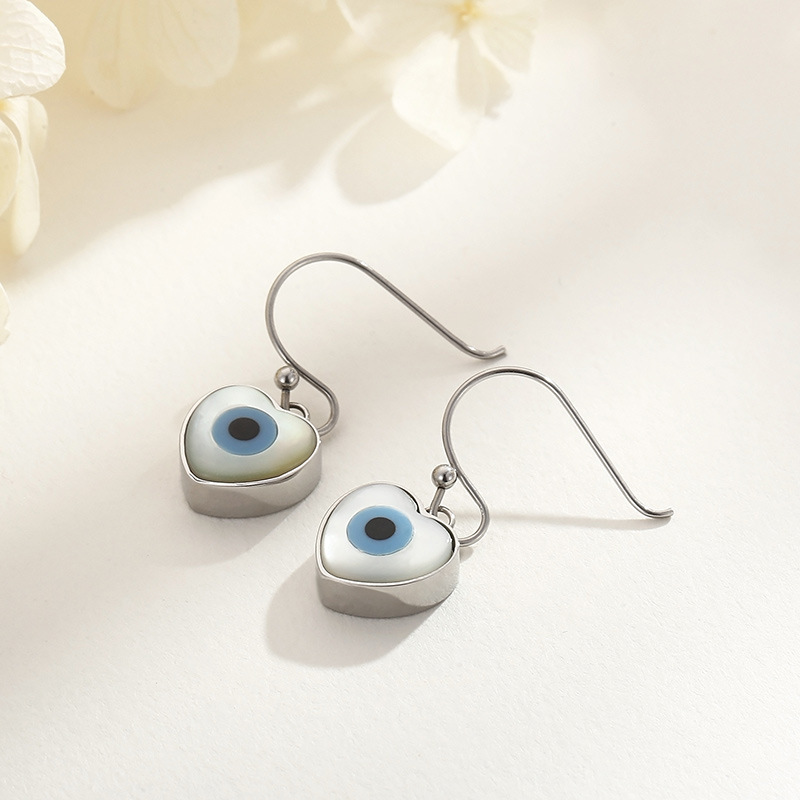 Fashion Devil's Eye Heart Shape Titanium Steel Earrings Patchwork Stainless Steel Earrings