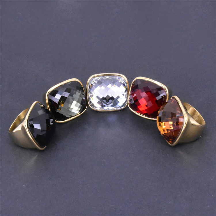 Wholesale Jewelry Elegant Classic Style Square 304 Stainless Steel Glass Inlay Rings
