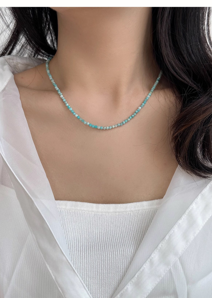 Natural Stone Sea Blue Beads Necklace Women's Summer Lockbone Chain Non-fading Luxury Unique Choker Jewelry Accessories