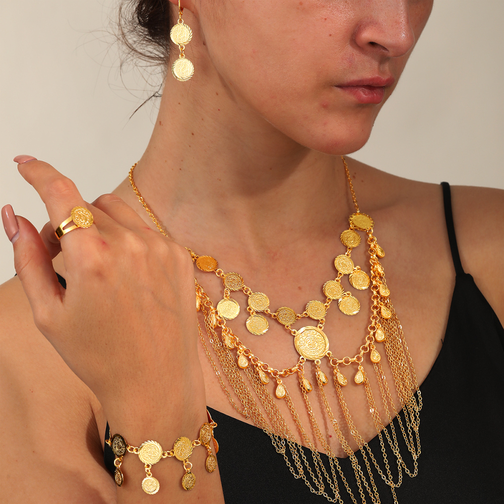 3-Piece Copper Vintage Luxurious Exotic Ethnic Style Pendant Bracelet Earrings Women's Set Suitable For Parties Weddings Jewelry Accessories