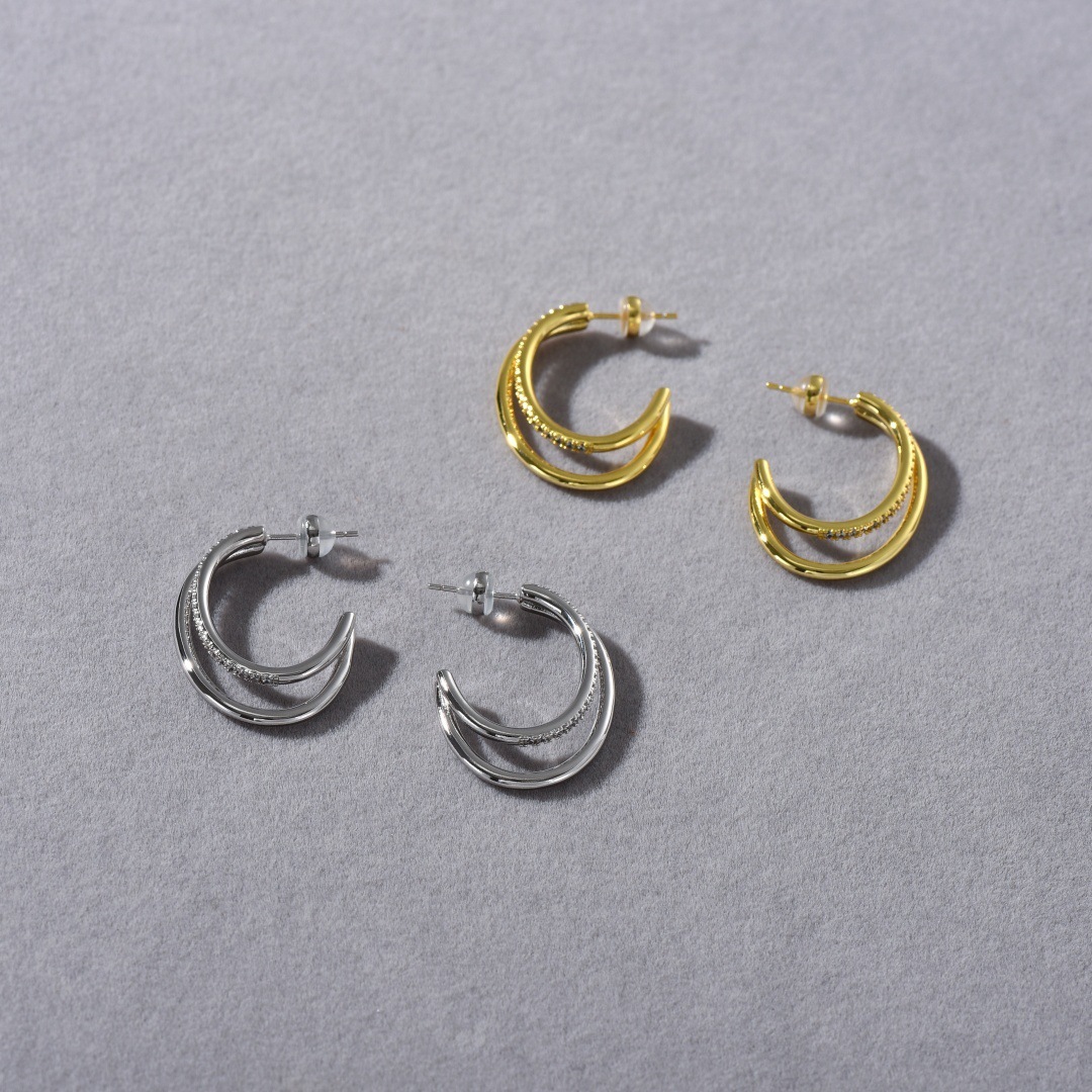 Suitable For Summer Sweet Cool Micro Inlaid Zircon Double Layer Round S925 Silver Needle Earrings For Women Niche Design Classic Versatile Hoop Earrings