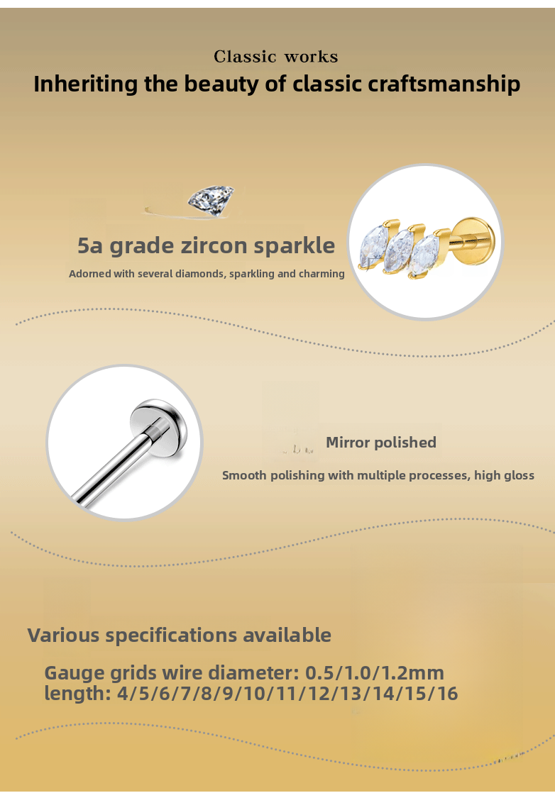 Metal Titanium Butterfly Flat Tongue Piercing And Ear Stud Jewelry G23 Titanium Coated Lip Piercing Women's Fashion Internal Piercing