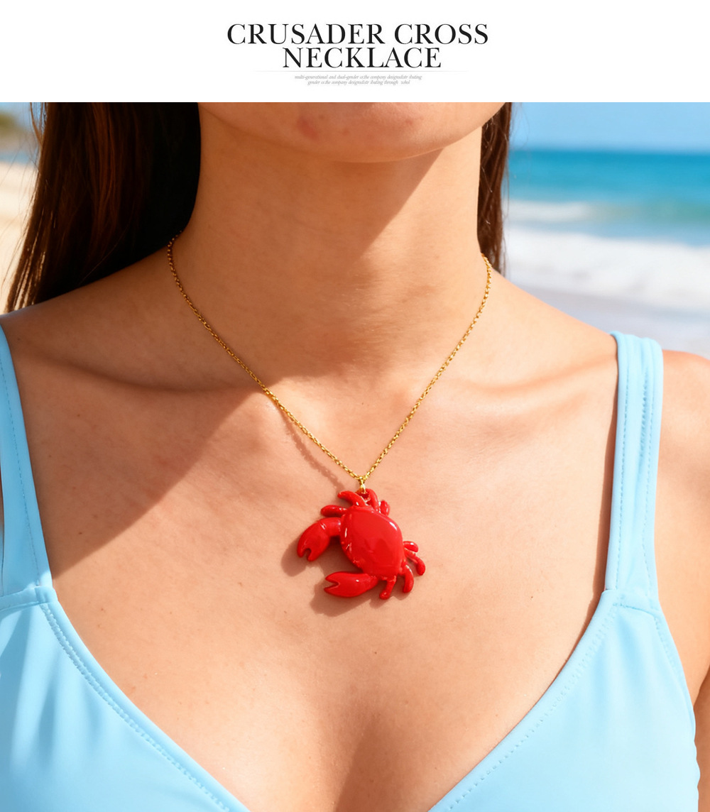 Creative Titanium Steel Crab Pendant Necklace Personality  Design Cute Animal Zodiac Oil Drop Jewelry For Women