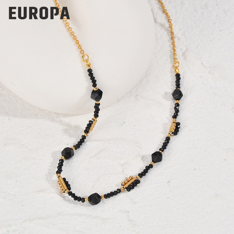 Colorful Titanium Steel Beaded Necklace For Women Non-Fading Versatile High-End Clavicle Chain Jewelry Geometric Pattern Round Design