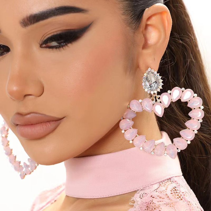 Large Hoop Earrings Heart-shaped Full Diamond Women's Jewelry Accessories