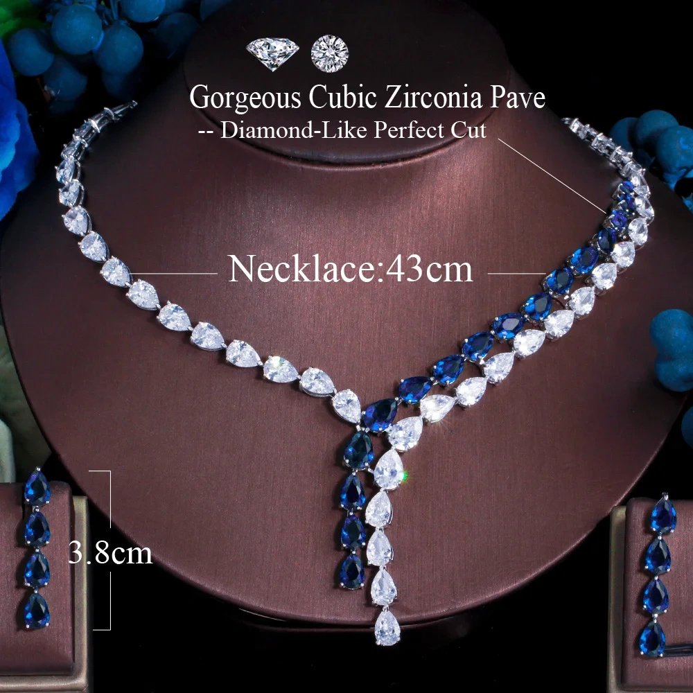 Copper Material Water Plating Simple Two-tone Splicing Water Drop Zircon Women's Necklace Earrings Set Chain Wedding Jewelry Safety Clasp 2-piece Set