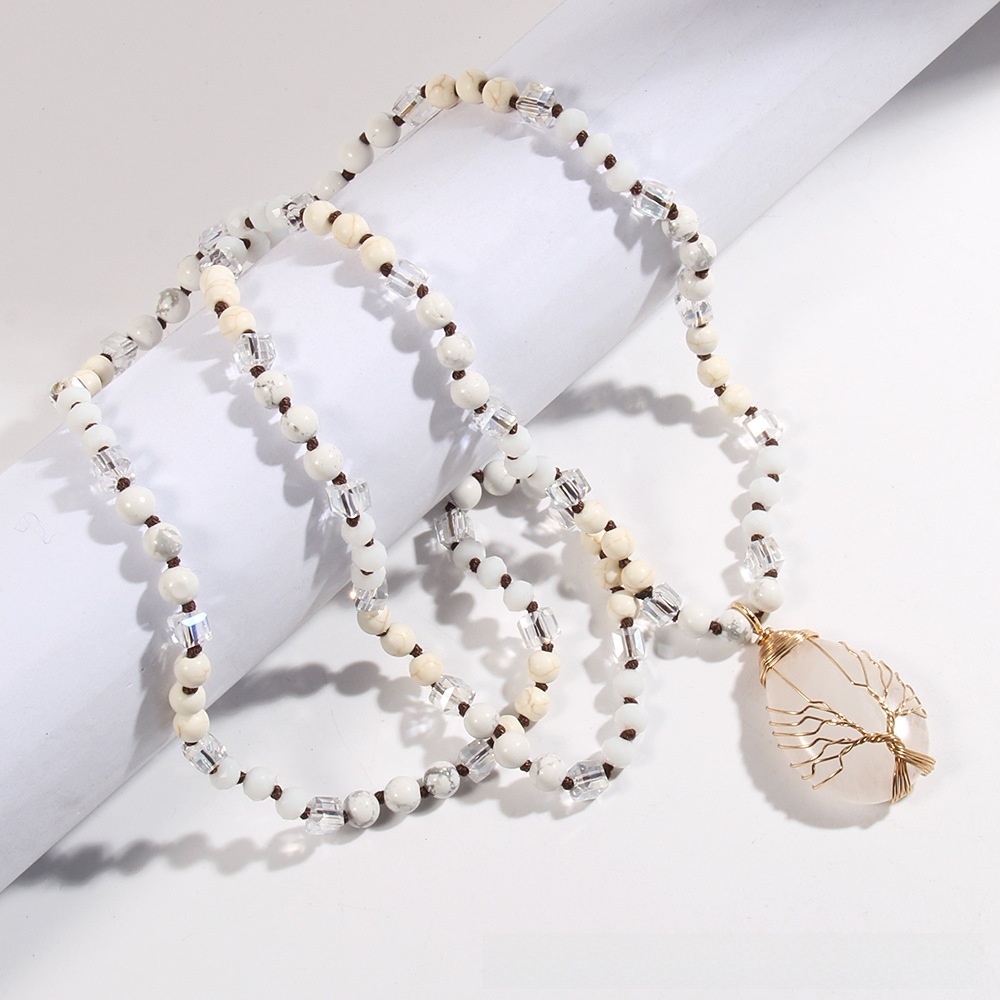 Constellation Water Drop Natural Stone Glass Bohemian Style Pendant Necklace Women's Jewelry Accessories