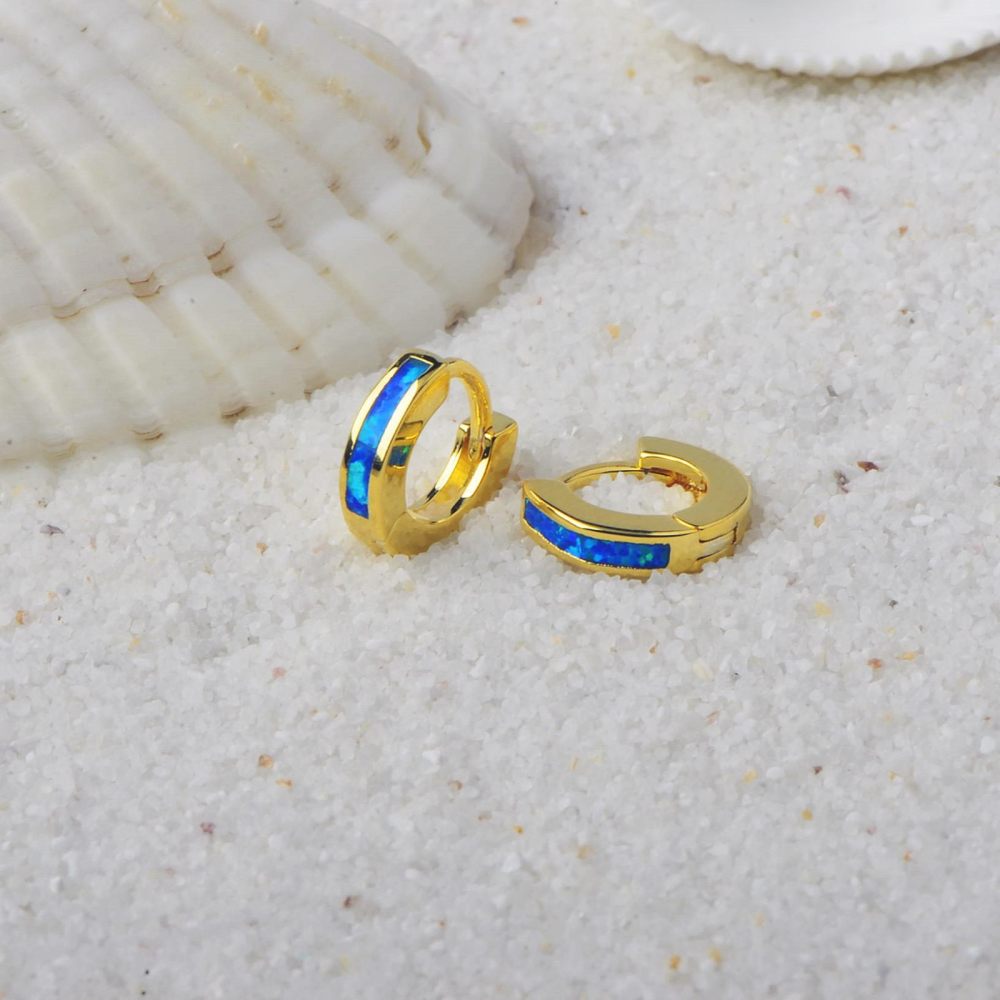 Hawaii Style Blue Opal 10mm Earrings Fashionable TikTok Trend Copper Material Unisex Round Craft Jewelry Accessories