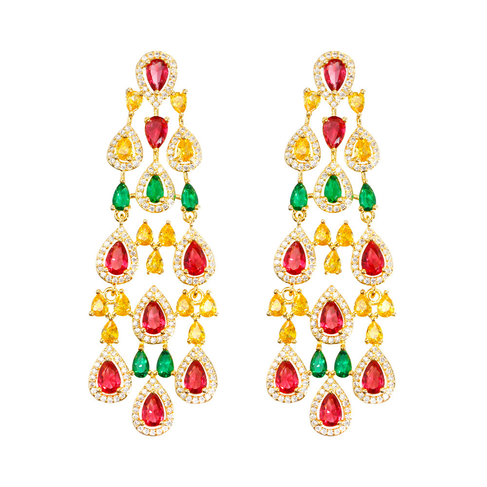 1 Pair Copper Style Earrings S925 Silver Needle Micro Inlaid Cubic Zirconia Stone Earrings Colorful Long Tassel Earrings  Fashion Show Banquet Dress Accessories Suitable For Women To Wear On Dates Or Banquets