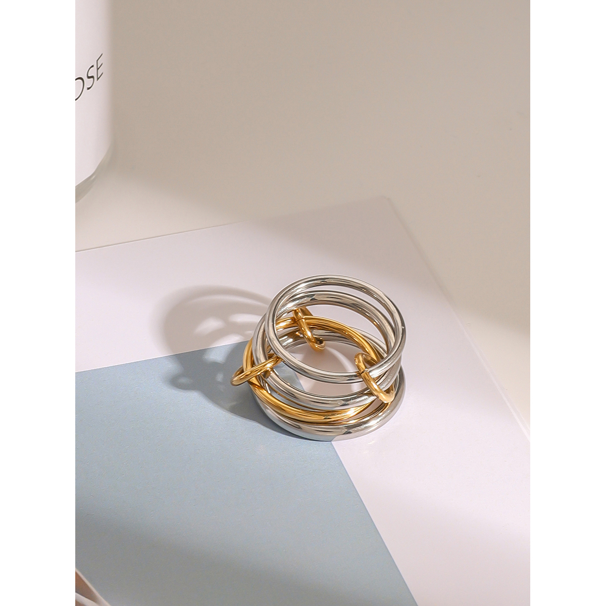 304 Stainless Steel Round PVD Coated 18K Real Gold Plated Classic Style Mixed Metal Rings