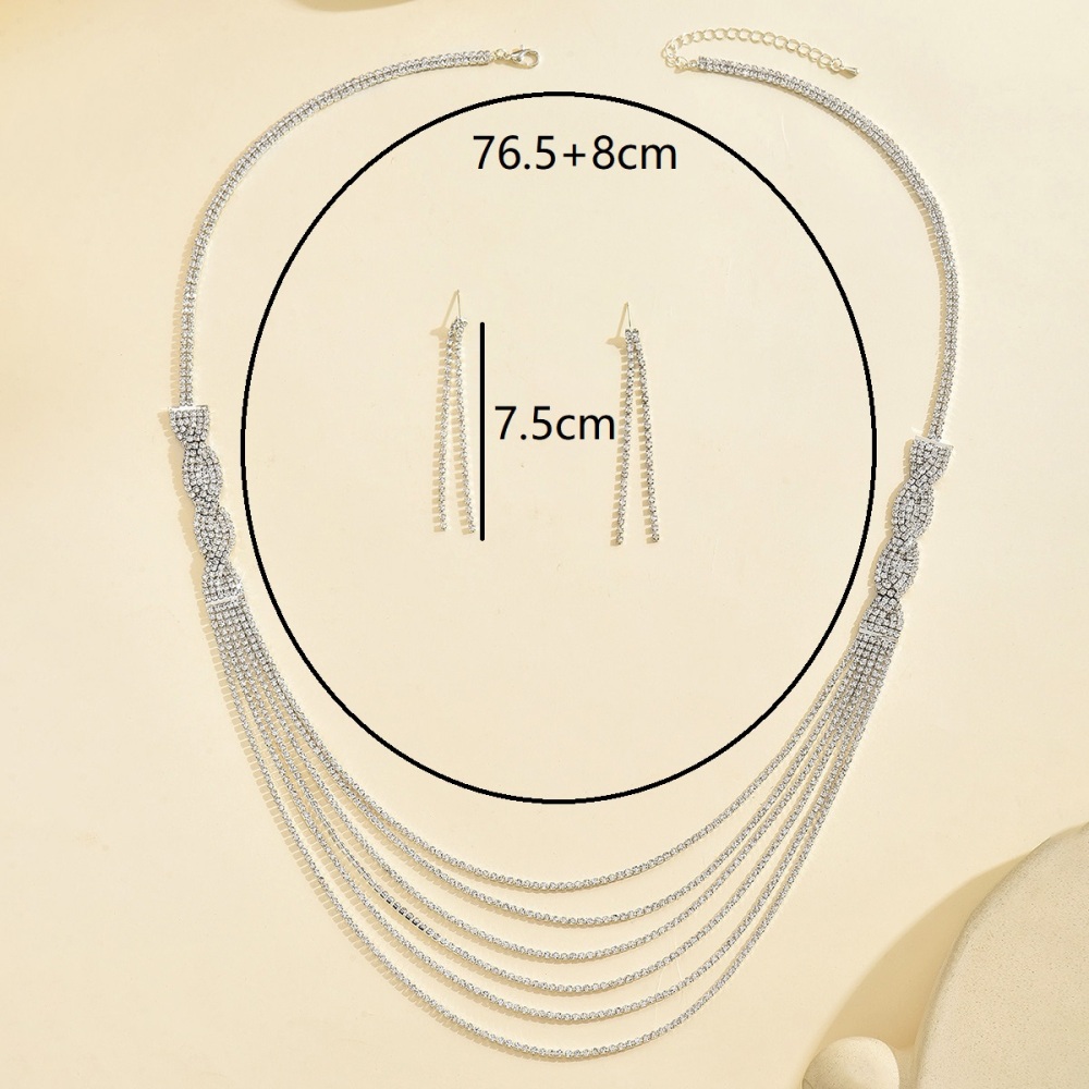 2-Piece Copper Inlaid Rhinestone Vintage Light Luxury Sparkling Tassel Necklace Chain Earrings Women's Banquet Party Jewelry Accessories