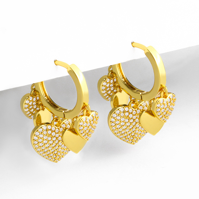 Heart Plating Copper Artificial Gemstones 18k Gold Plated Earrings