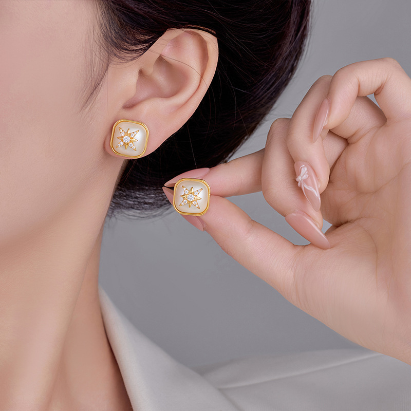 Natural Abalone Octagonal Star-Shaped Women's Earrings Trendy Pendant Stud Earrings Jewelry Accessories