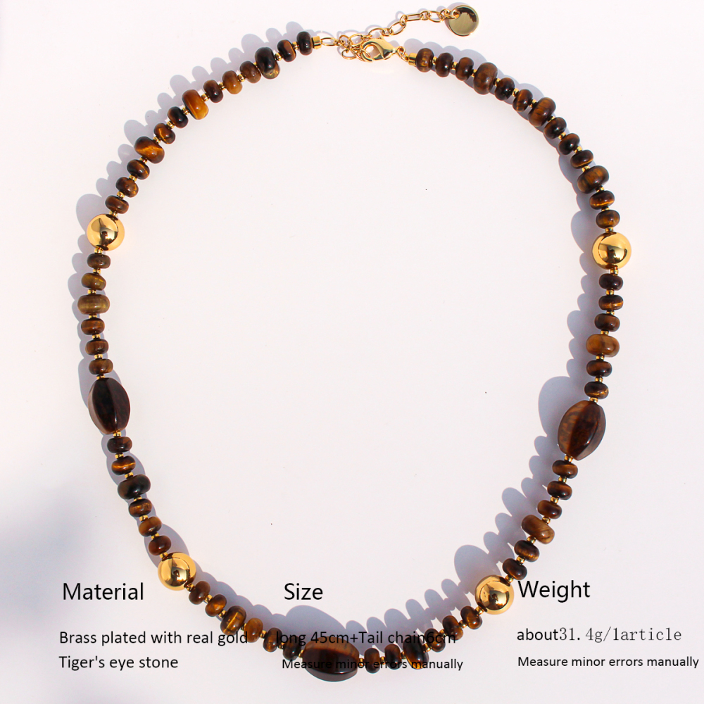 Original Design High-End Natural Tiger Eye Stone Gold Round Bead Necklace Bracelet Waterdrop Earring Set For Ladies Fashion Jewelry Accessories