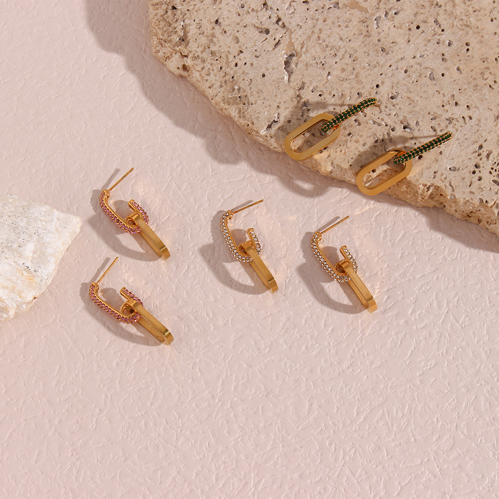 PVD Coated Real Gold Plated 18K Gold Oval 304 Stainless Steel Fashion Waterproof Non Tarnish Earrings