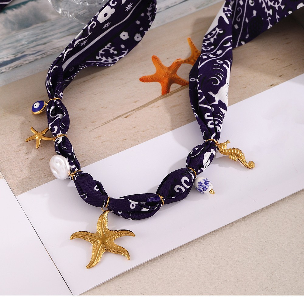 Luxurious Ceramic Necklace For Women With Printed Silk Scarf And Windbreaker Starfish And Goldfish Craft Animal Zodiac Pattern