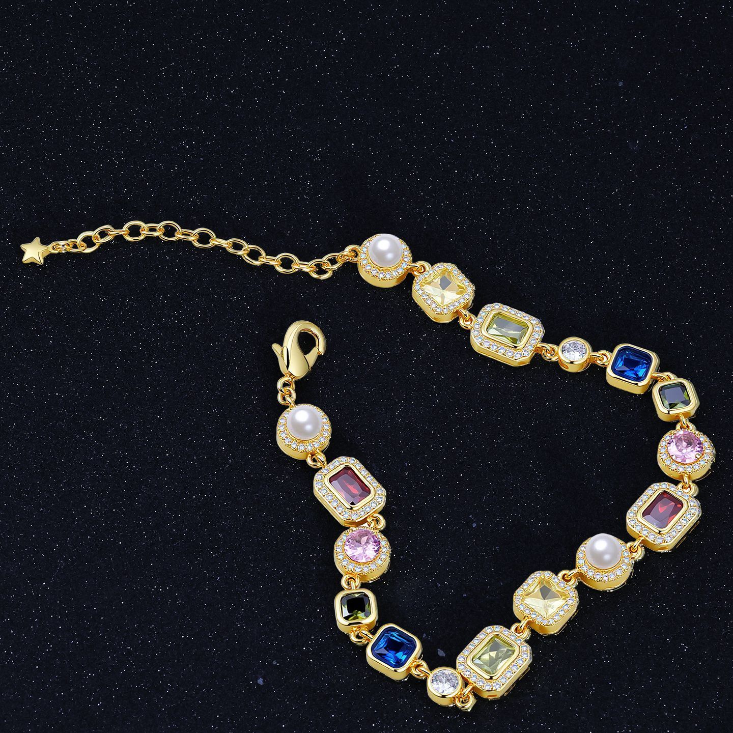 Fashion Chain Necklace Multi-Color Cubic Oxidized Zirconia Gemstone Enamel Pattern Mix Color Hip Hop Jewelry Accessory