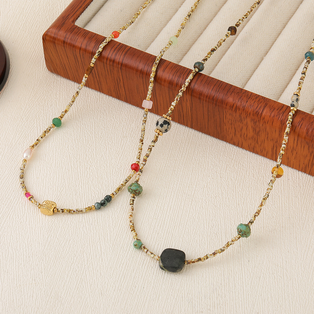 Ins Style Natural Stone Beaded Necklace Non-fading Sweater Chain Women's Vintage Accessories Autumn Winter Tiger Eye Stone Jewelry