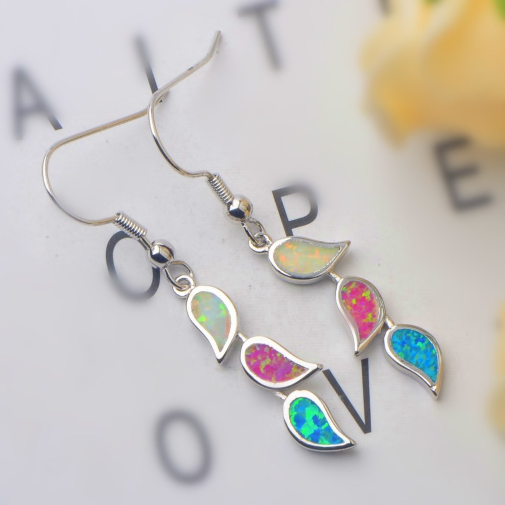 Colorful Women's Opal Leaf Earrings Simple European Style Jewelry Accessories Copper Material 3283093 Pattern