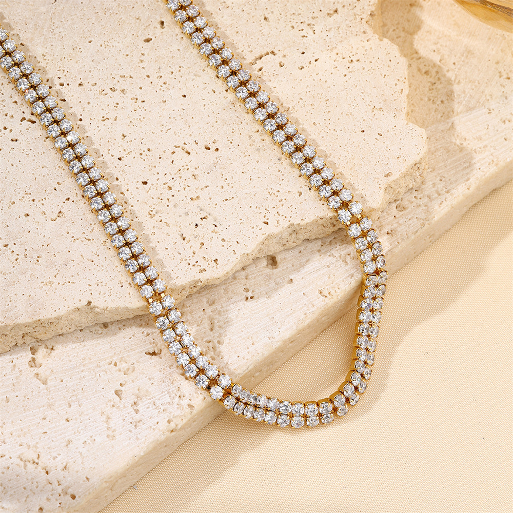 Stainless Steel Diamond Embedded Necklace  Style Fashion Jewelry Accessories Women's U-Shaped Design