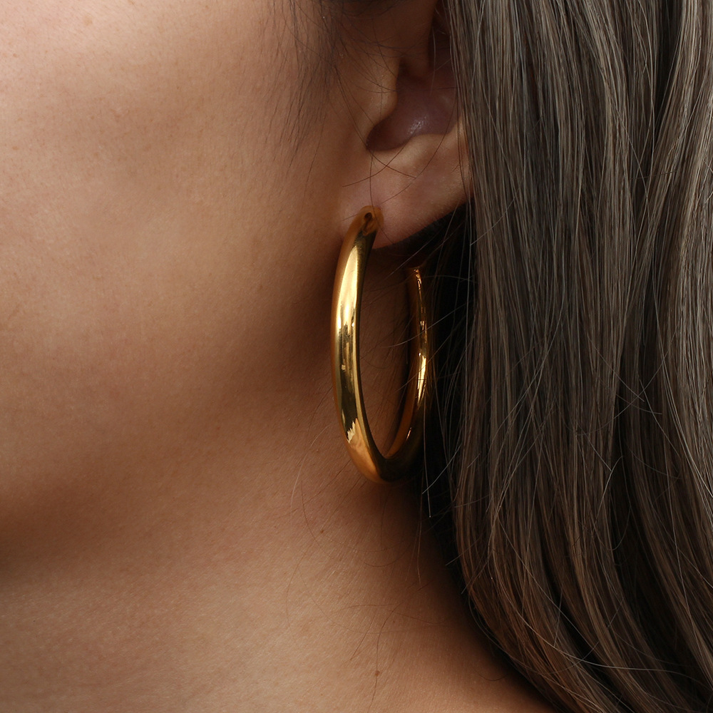 PVD Coated Real Gold Plated 18K Gold C Shape 304 Stainless Steel Fashion Waterproof Non Tarnish Earrings