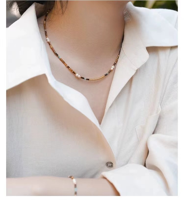 Tiger Eye Pearl Necklace Set Women's New  Baroque Style Natural Stone Irregular Shape Chinese Traditional Jewelry Accessories