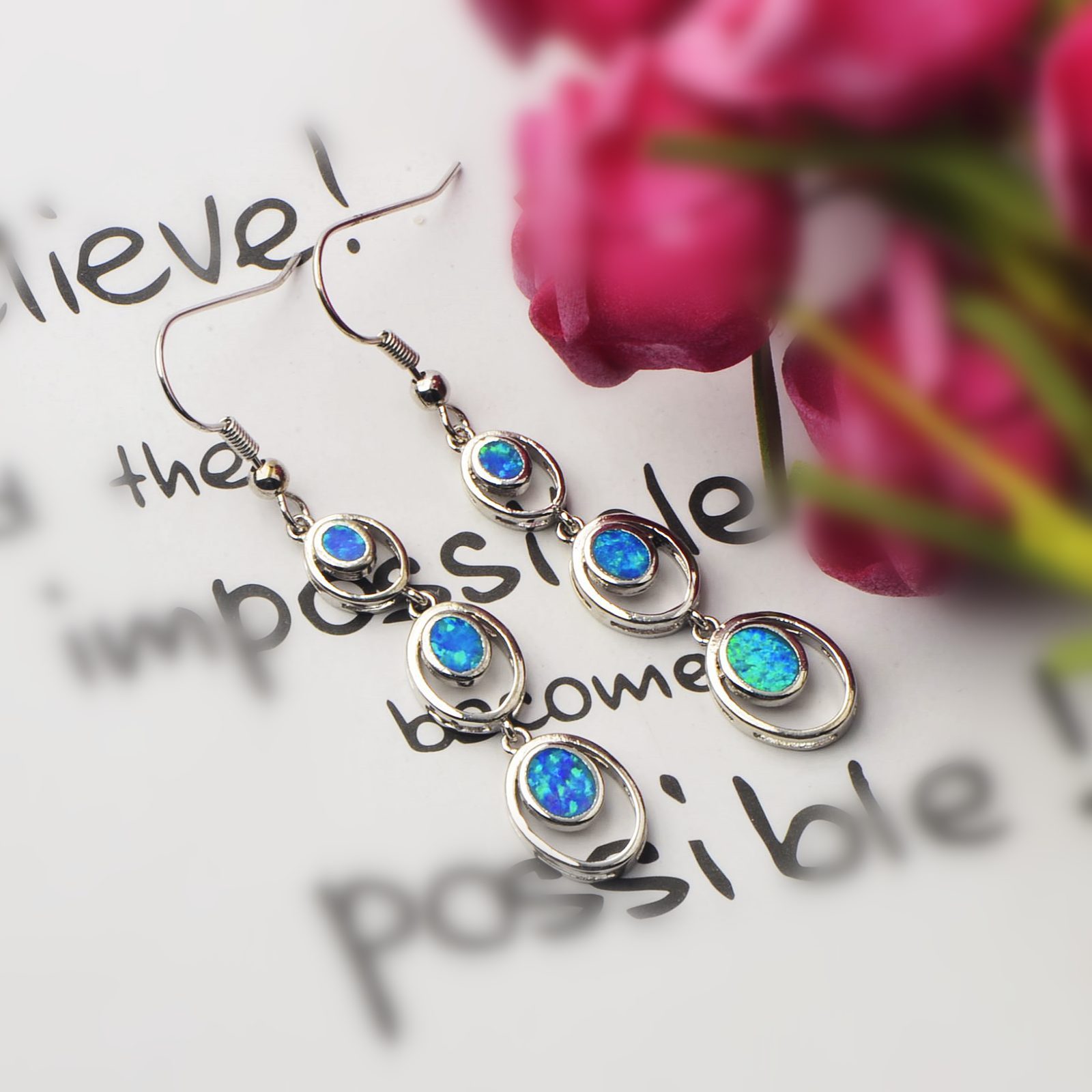 Simple Round Opal Dangle Earrings  Style TikTok Ins Fashion Peruvian Opal Drop Earrings Jewelry Accessories