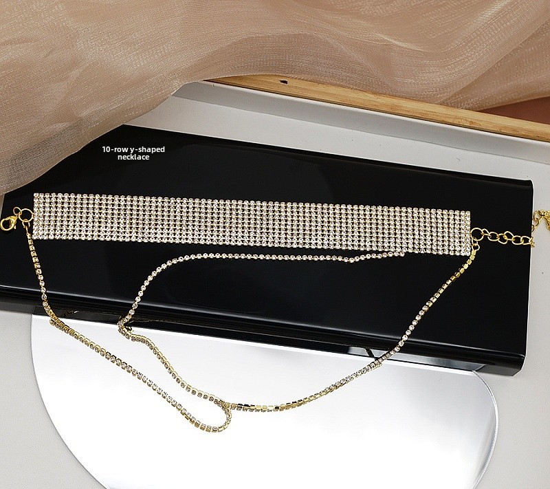 Full Diamond Claw Chain Necklace Bracelet Ring Earrings Four-Piece Set Geometric Women's Jewelry Accessories