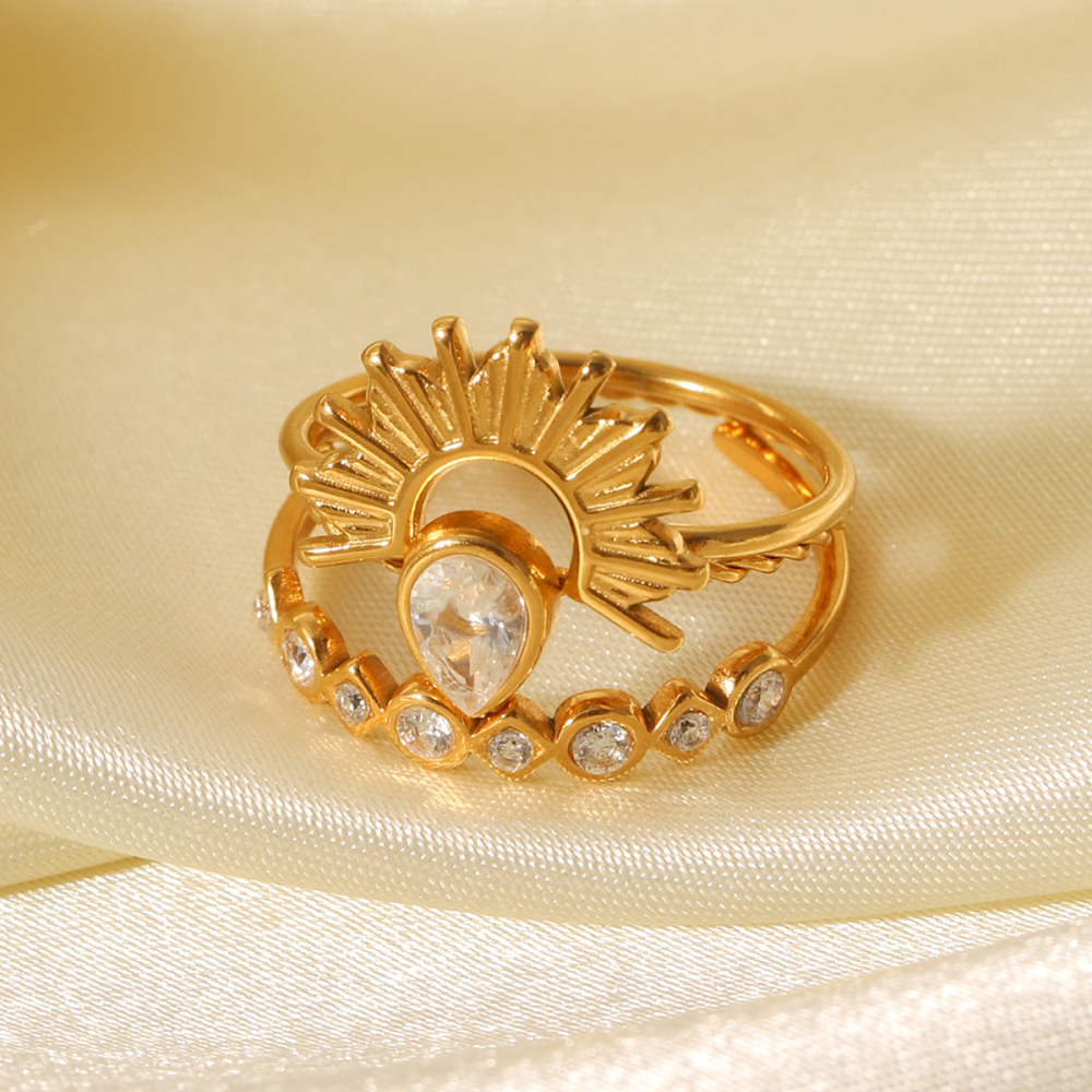 304 Stainless Steel Crown PVD Coated Zircon 18K Real Gold Plated IG Style Luxurious Waterproof Non Tarnish Gold Rings