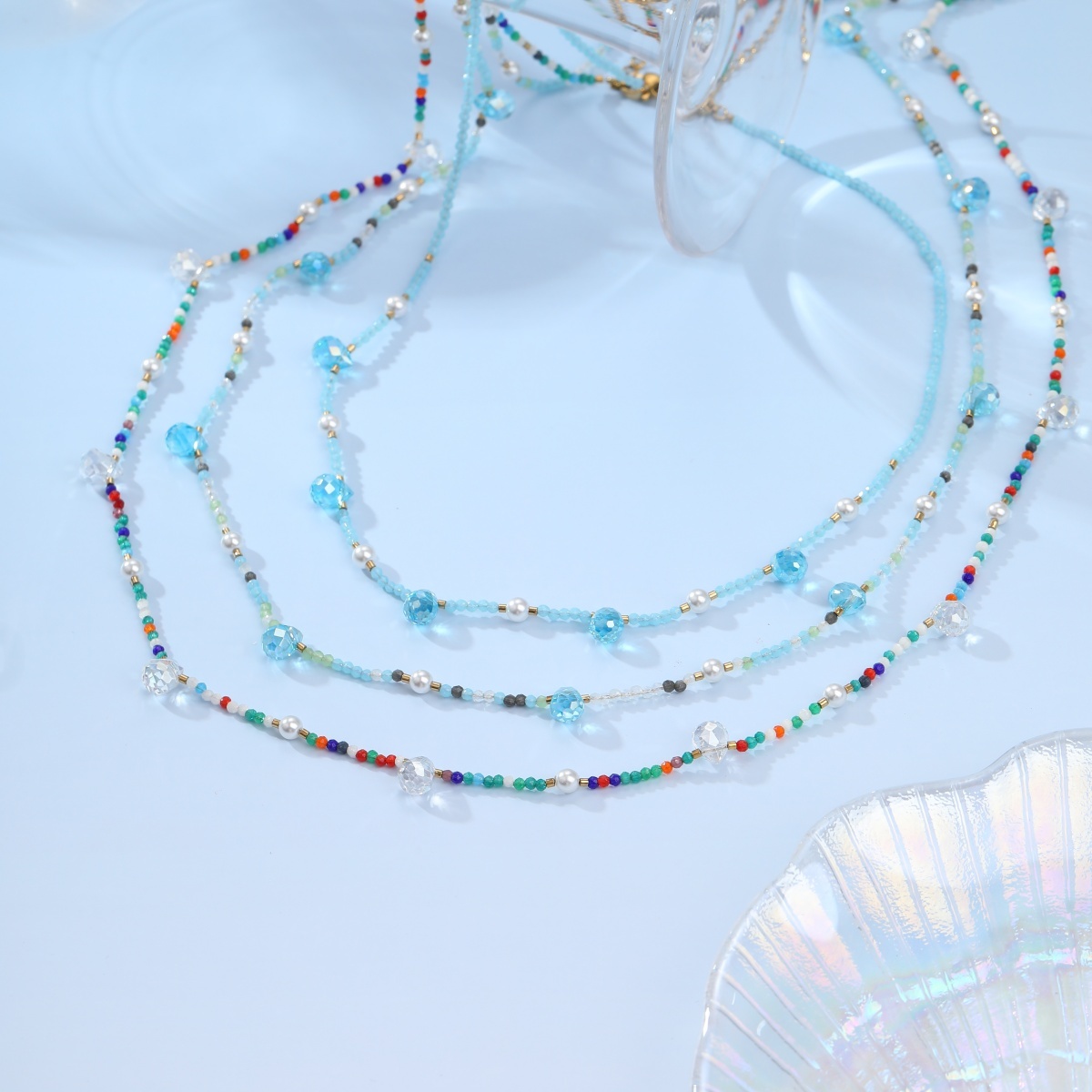 Vacation Style Fashion Crystal Beaded Necklace Bohemian Style Stainless Steel Necklace Niche Jewelry Wholesale