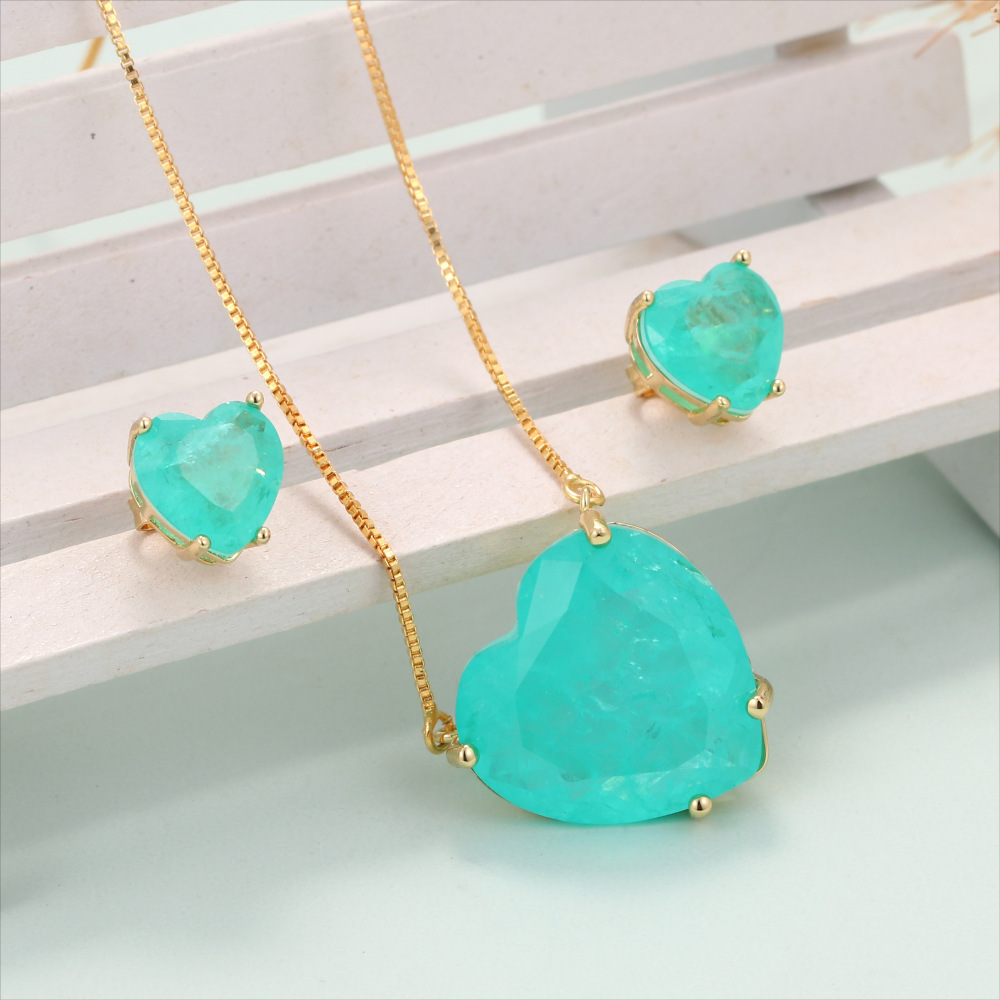 Casual Simple Style Heart Shape Copper Plating Inlay Zircon Women's Earrings Necklace