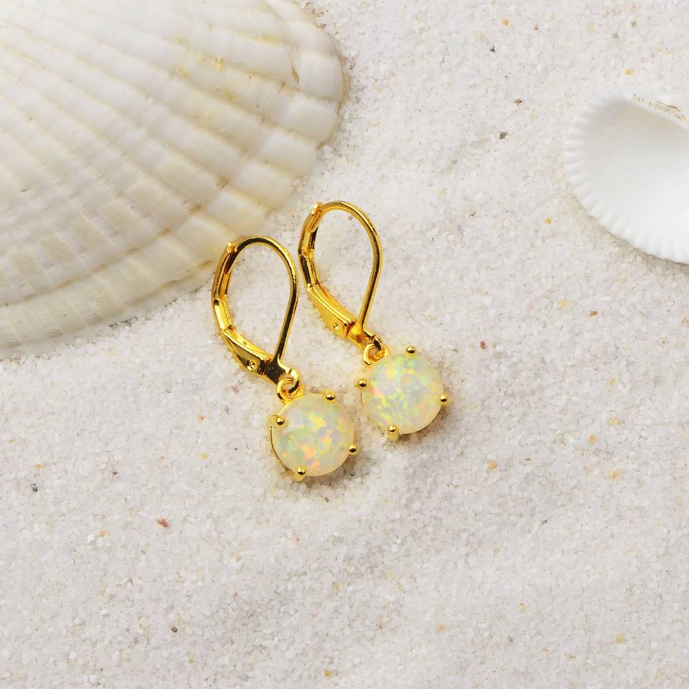 Simple Round Opal Earrings TikTok Ins  Style Jewelry Accessories Copper Material Holiday Style