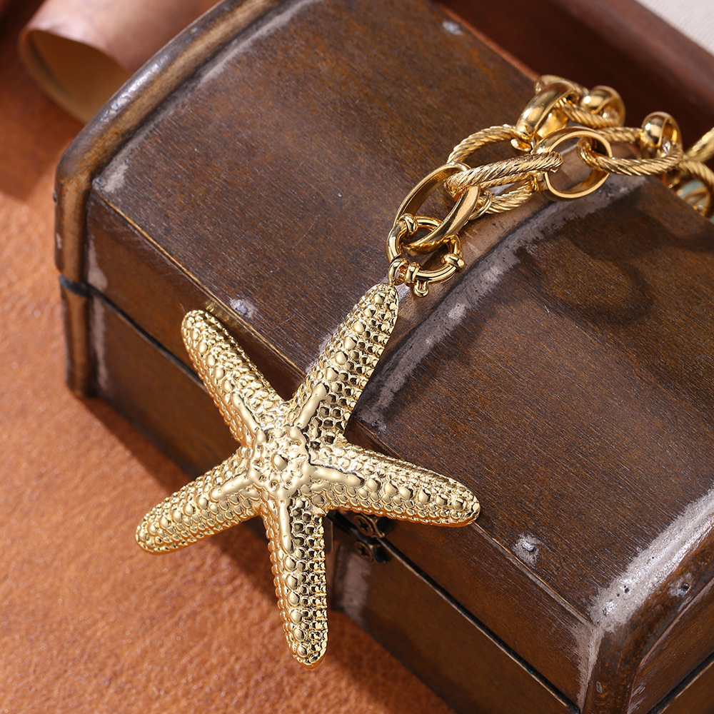 Star And Conch Shell Pendant Women's Necklace Simple Design Summer Vacation Jewelry Accessories Silver Year Gold