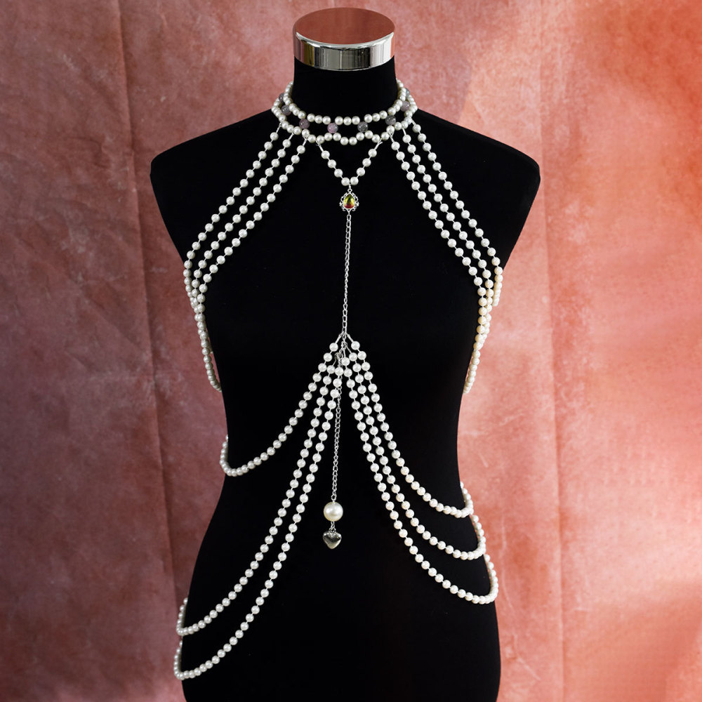 Classic Long Pearl Dress With Heart Pendant Artificial Crystal Accessories Women's Party Banquet Body Chain Original Design