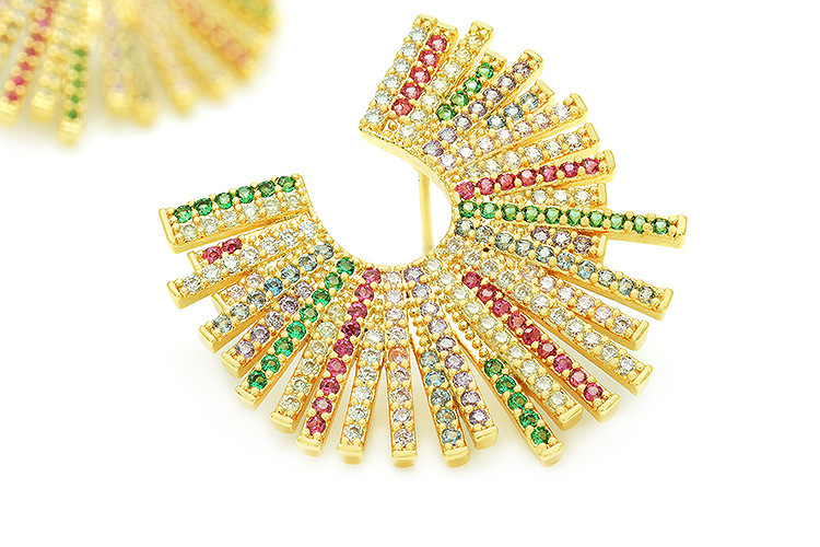 Exaggerated Geometric Mixed Color Zircon Inlaid Gold Plated Earrings Fashionable Personality U-Shaped Jewelry Accessories