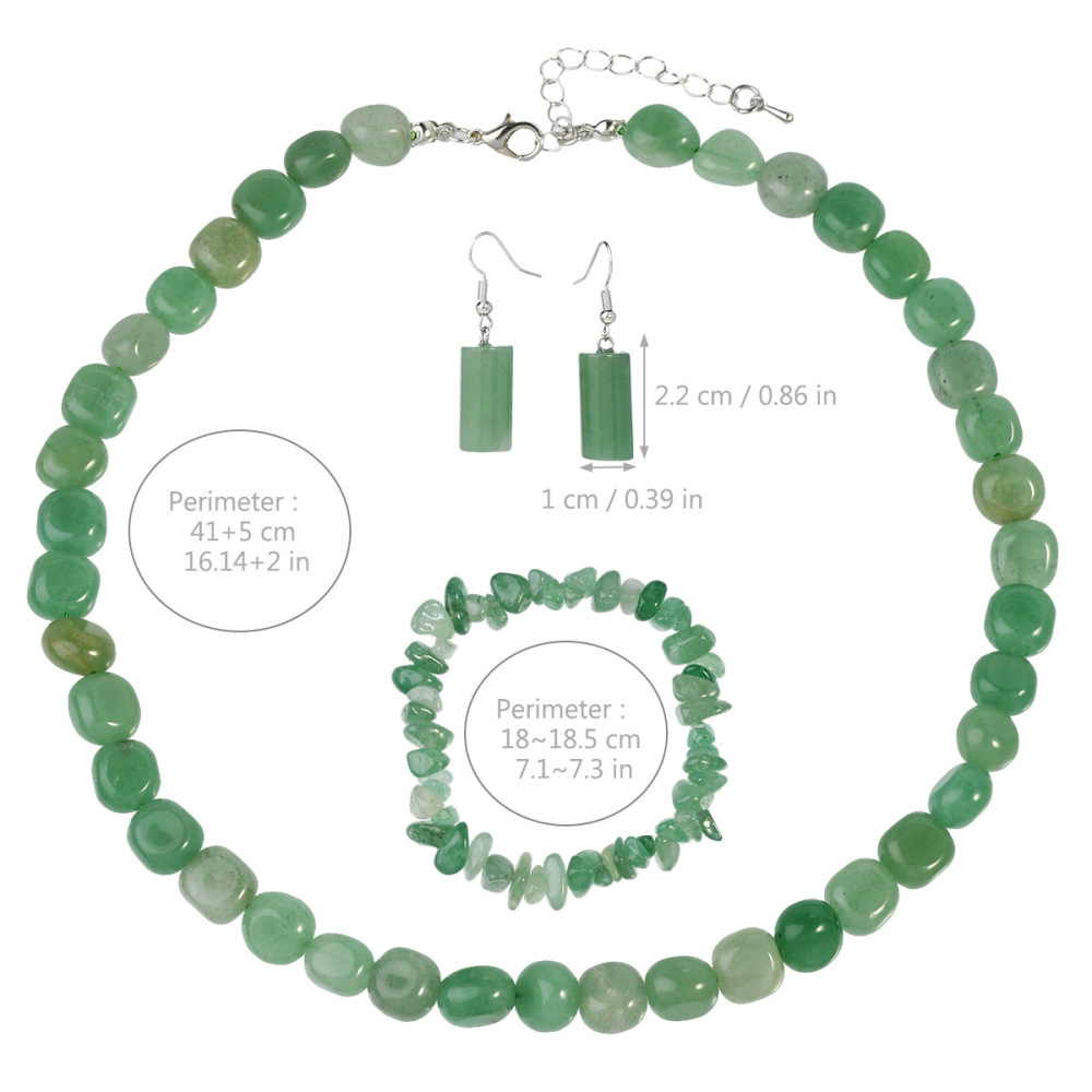 Chinese Style Natural Stone Crystal Beaded Necklace Women's Jewelry Set Green Dongling Earrings Bracelet Geometric Pattern Fashion Accessories