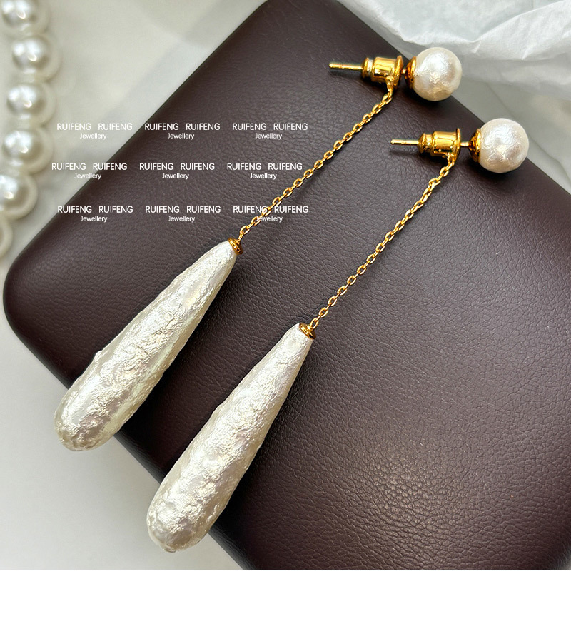 French Style Long Pearl Drop Earrings Pure Silver Cotton Waterdrop Design Unique Elegant Feminine Jewelry Accessories