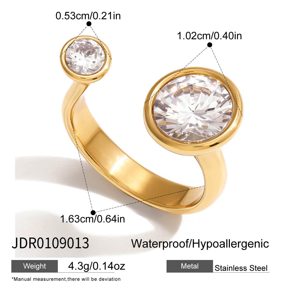 Women - Classic Style / 18K Gold 304 Stainless Steel + Zircon / With White Zircon Linear Open Ring Geometric Asymmetric Plated 18K Real Gold Vacuum Electroplating (In Furnace) Elegant