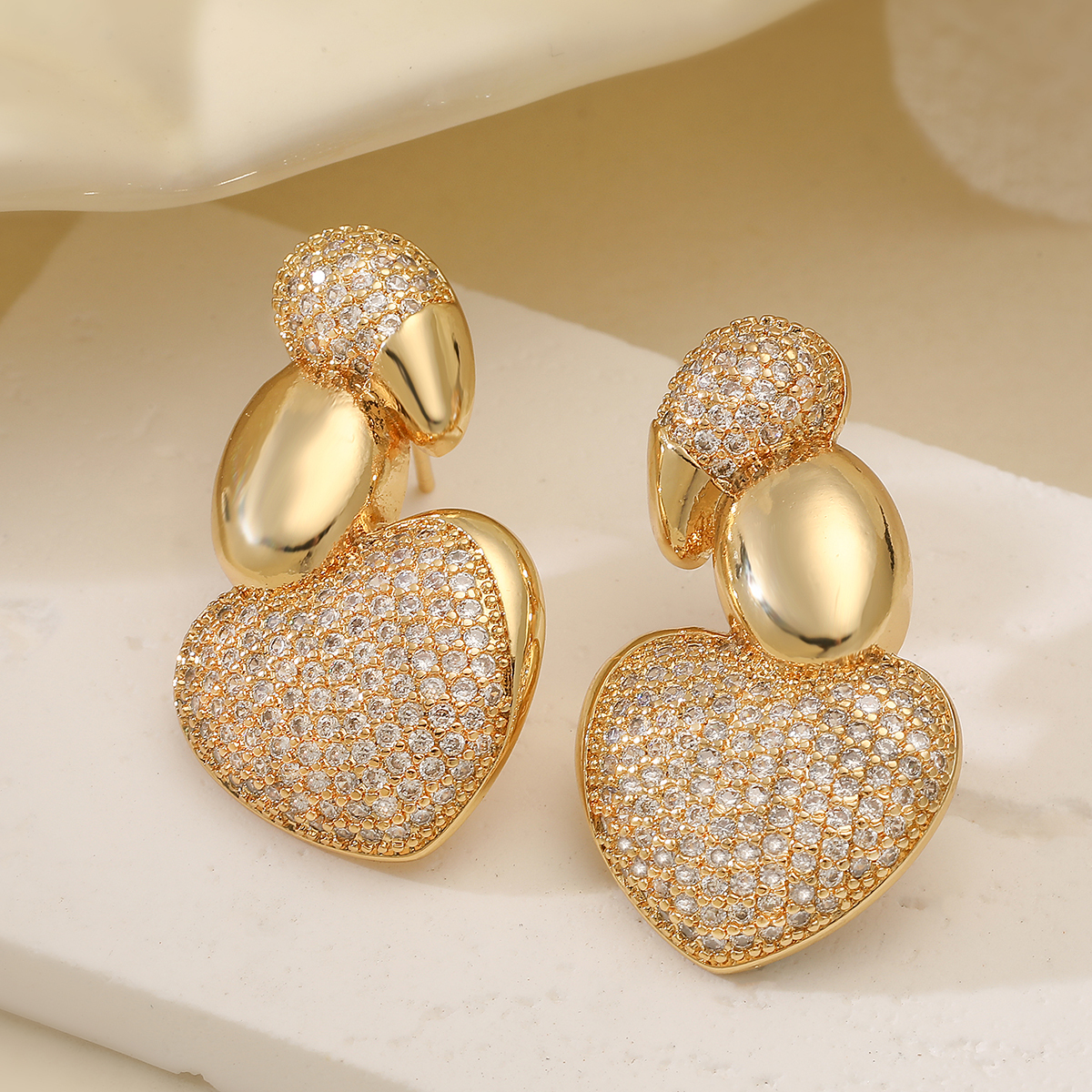 Elegant Geometric Copper Plated Zirconia Stud Earrings Fashionable Minimalist Style For Daily Wear And Selfie Stylish Accessory
