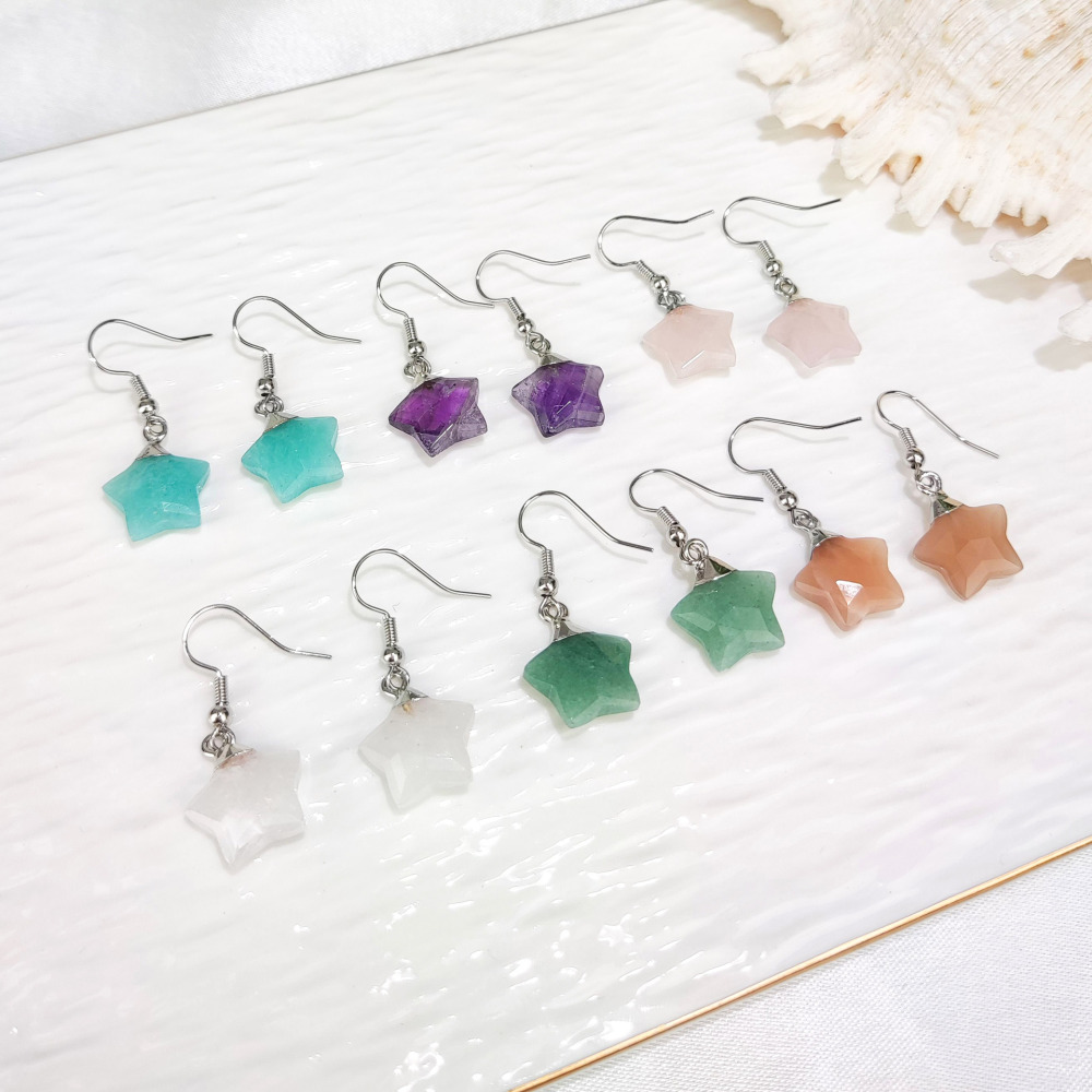 Dani Jewelry Natural White Crystal Pentagram Earrings DIY Accessories Pendant Geometric Pattern Asymmetric Copper Plated