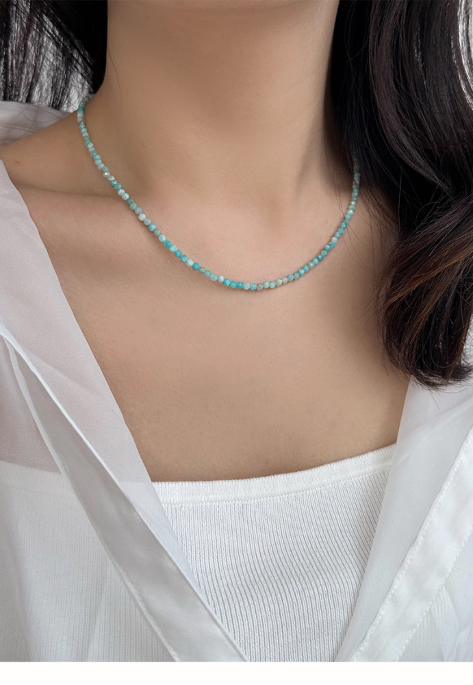 Natural Stone Sea Blue Beads Necklace Women's Summer Lockbone Chain Non-fading Luxury Unique Choker Jewelry Accessories