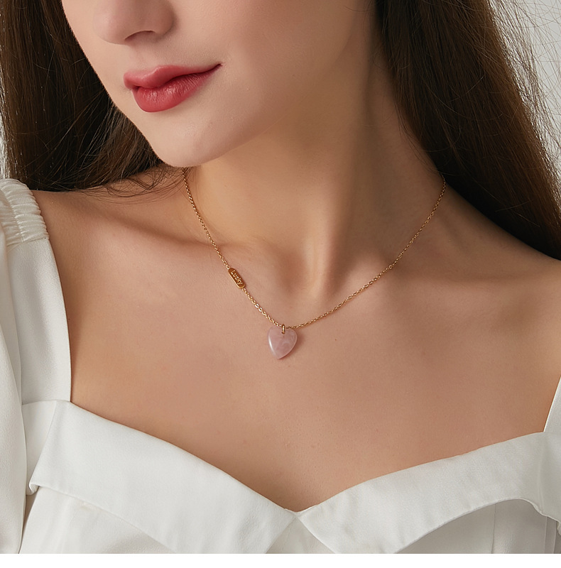 Wholesale Jewelry Fashion Heart Shape 304 Stainless Steel Natural Stone 18K Gold Plated Gold Plated Stainless Steel Necklaces