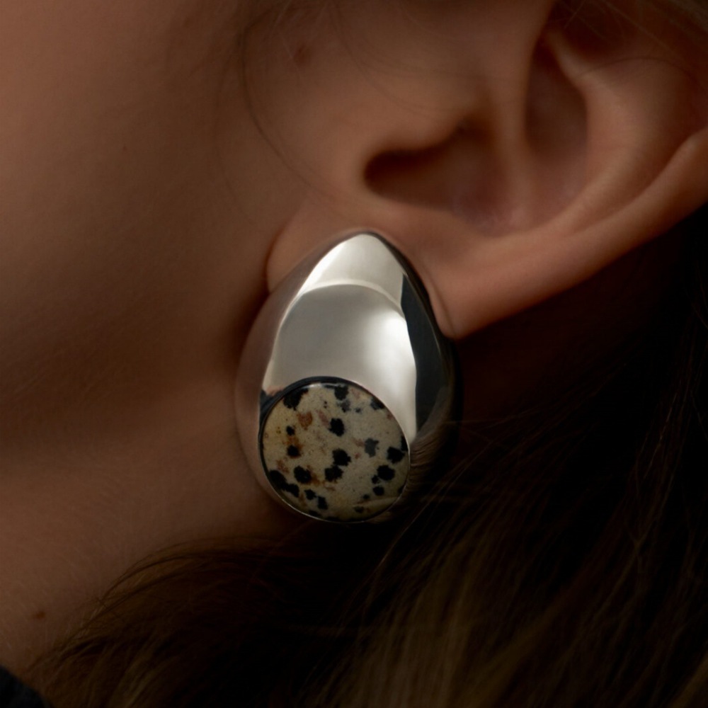 S925 Silver Needle Geometric Pattern Earrings Luxury Fashion Metal Engraving Spot Stone Versatile Women's Jewelry Accessories