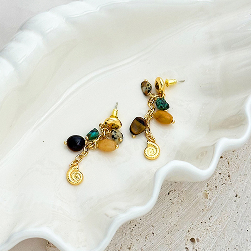 Colorful Natural Stone Earrings Casual Beach Snail Fashion Trendy Hoop Earrings Women's Jewelry Accessories