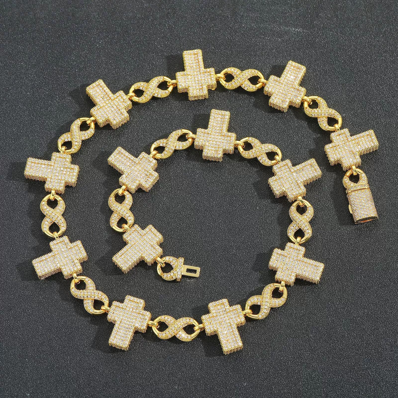 Qiji Hip Hop Necklace Cross Cuban Link Chain Unisex Fashion Jewelry Accessories Lockbone Chain  Style