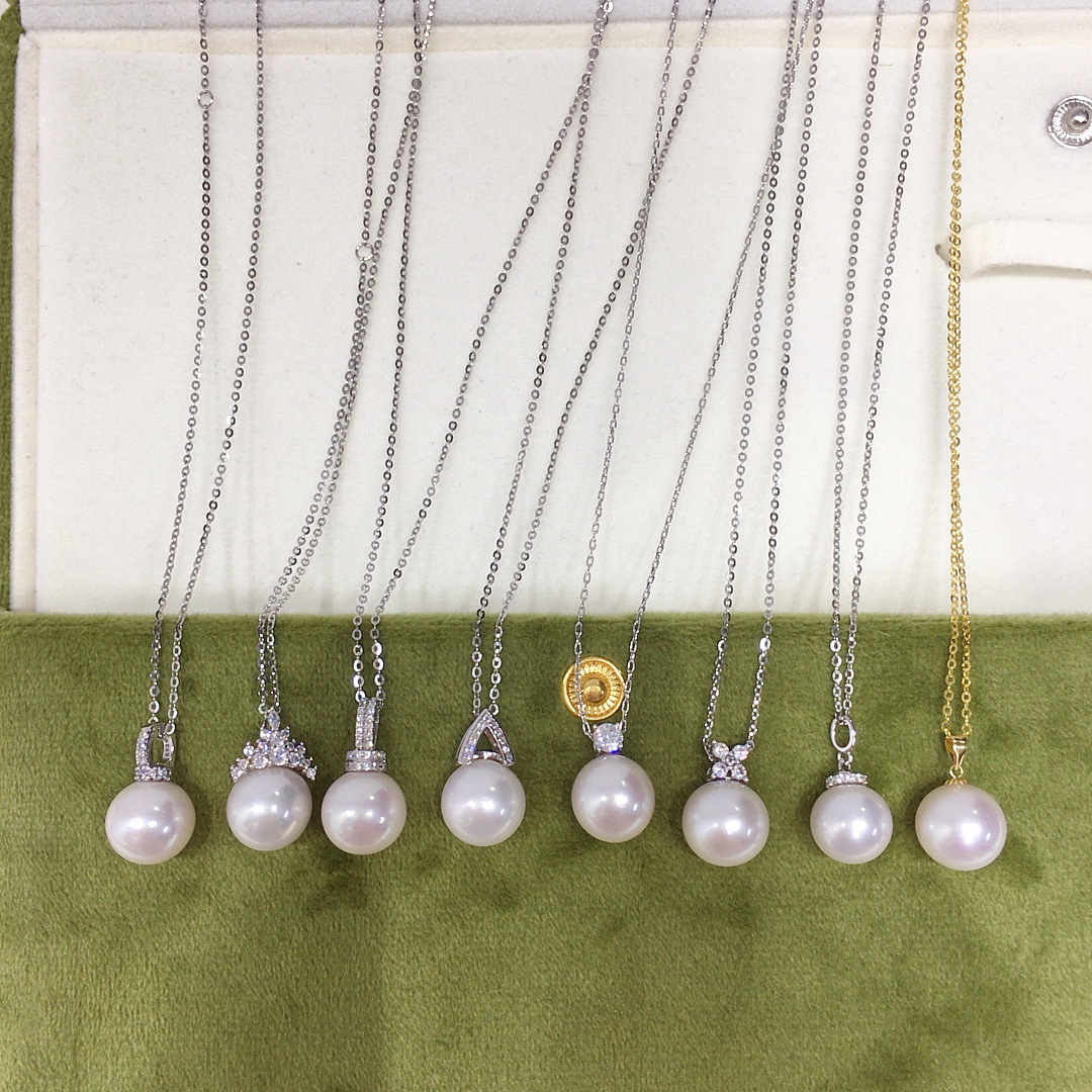 Natural Freshwater Pearl Necklace Single Bead Perfect Round Aurora Pearl Pendant S925 Sterling Silver Clavicle Chain Women's Style White